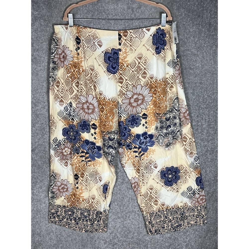 Ku De Ta‎ Cropped Pants Womens Size 3X Pull On Floral Beaded Sequin Lightweight